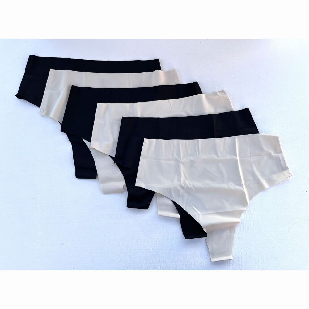 Oshkang Women’s Seamless Thong Underwear 6-Pack Black & Cream Size Medium